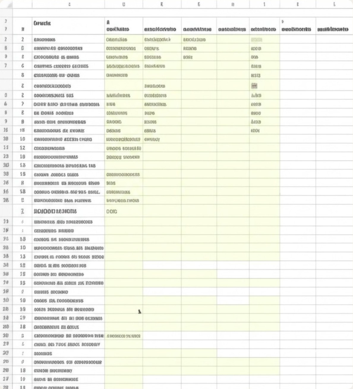 Planilha devolvida nas primeiras tentativas, com colunas preenchidas de forma aleatória. O conteúdo aparece desfocado.
